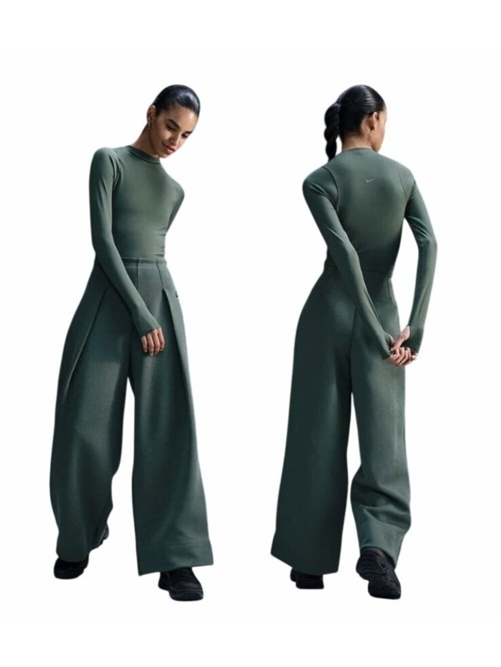 Nike Womens Sportswear Tech Fleece High Waist Wide Leg Pants XL Green FV8052-390